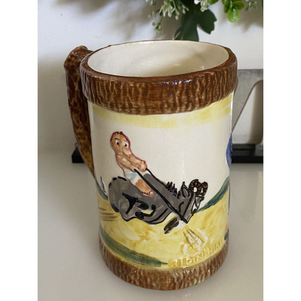 Ridin High 1947 Imperial Porcelain Zanesville Ohio Pottery‎ Handpainted Mug Rare